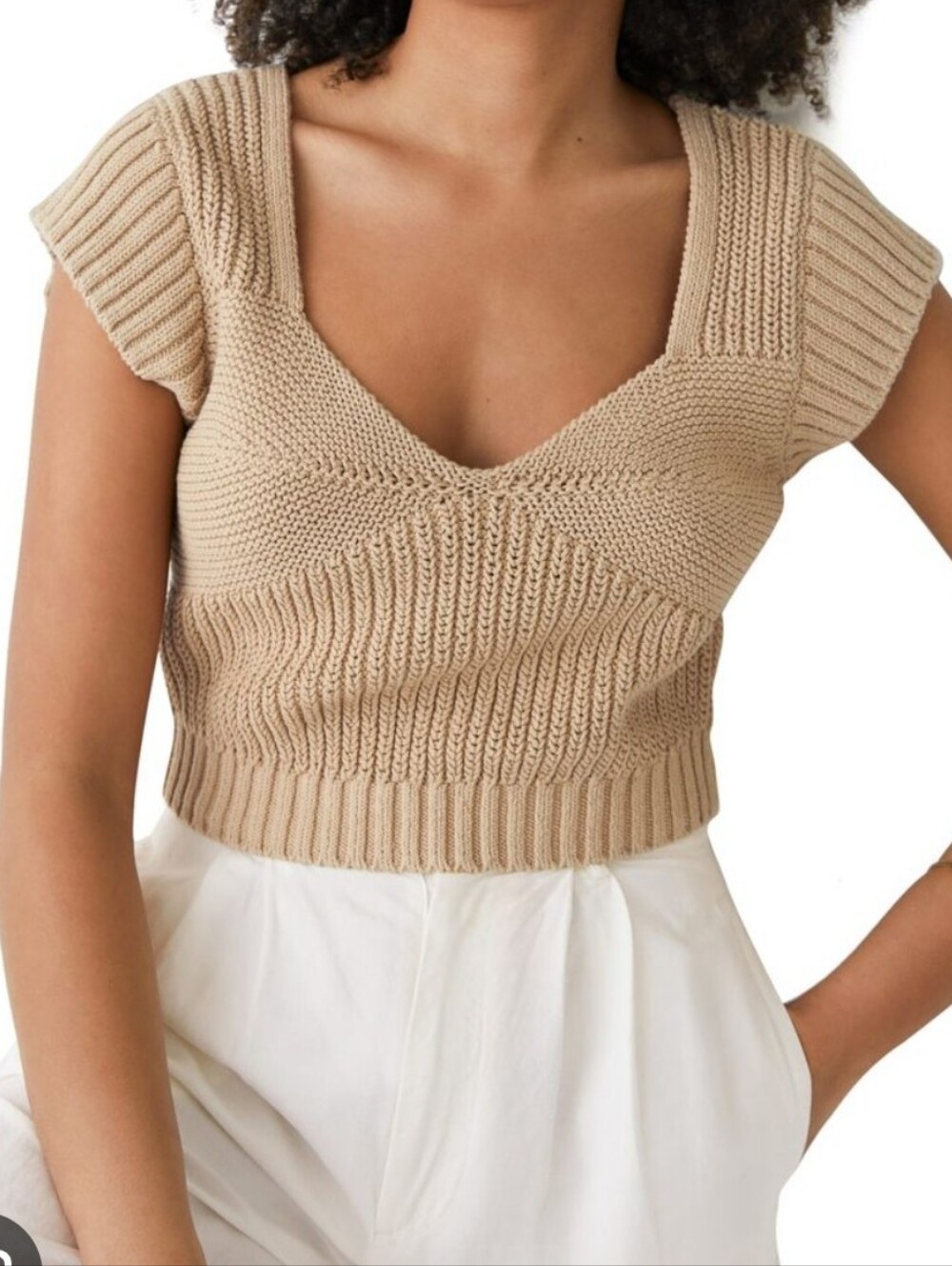 & Other Stories Beige Chunky Knit Crop Sweater Top Size L